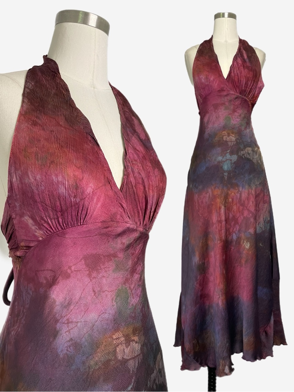 Momo Falana NYC Pink hand dyed silk halter tie waist midi dress designer XS/S - Picture 1 of 16